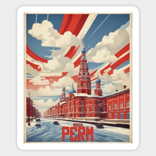 Perm Russia Vintage Tourism Travel Poster Sticker